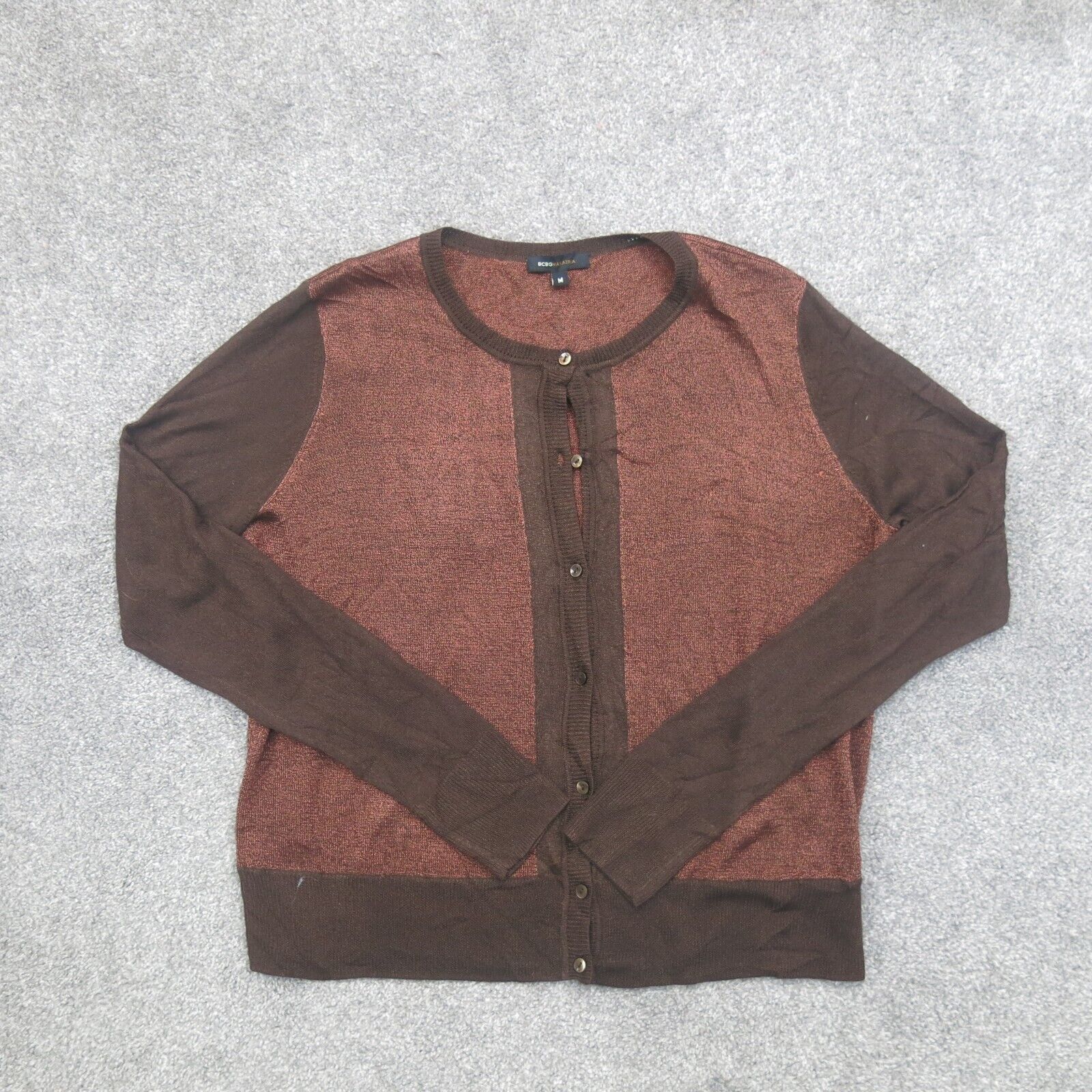 BCBGMAXAZRIA Womens Cardigan Knitted Sweater Long Sleeves Brown Size Medium