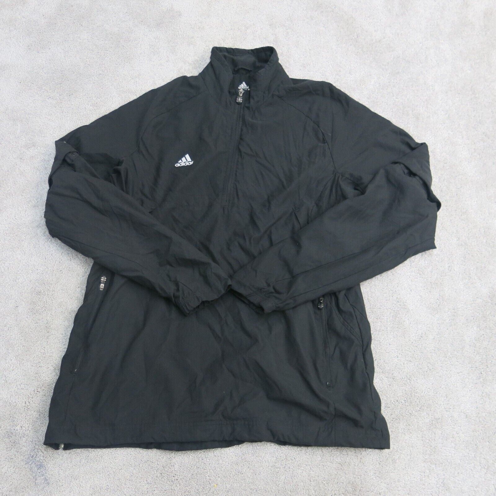 Adidas Mens Lightweight Windbreaker Jacket 1/4 Zip Long Sleeve Black S