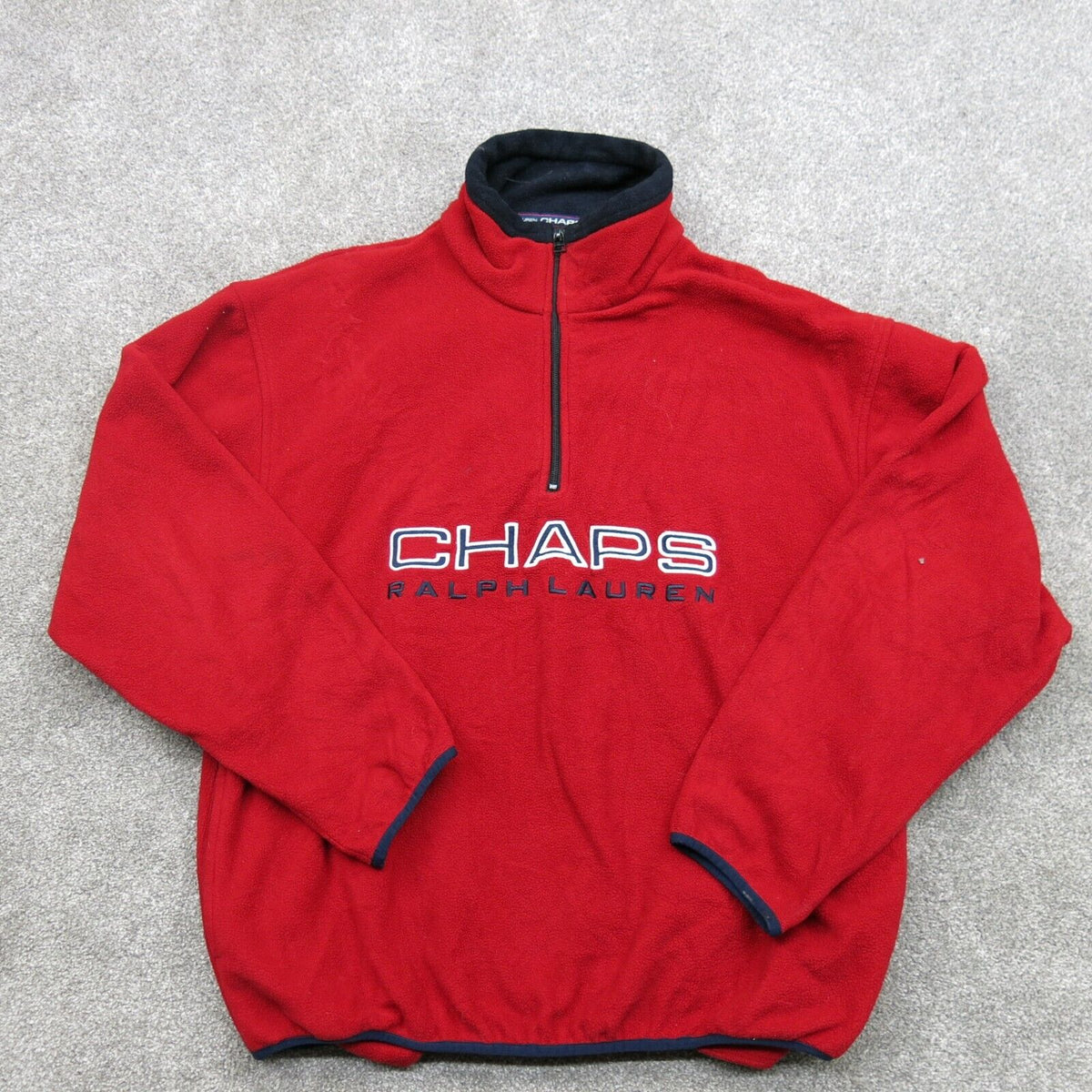 Chaps Ralph Lauren Sweatshirt Mens Size L Red Spellout 1 4 Zip Pullover Fleece