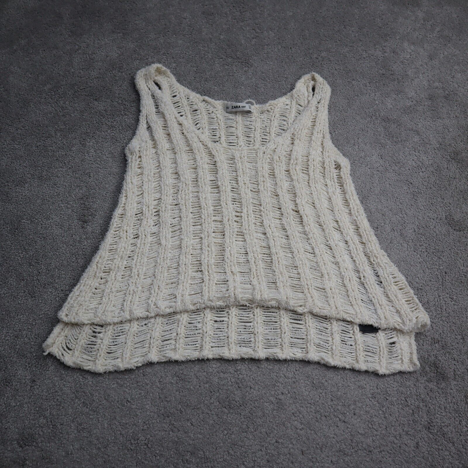 Zara Womens Knitted Tank Top Distressed Sleeveless V Neck Ivory Size M –  Goodfair