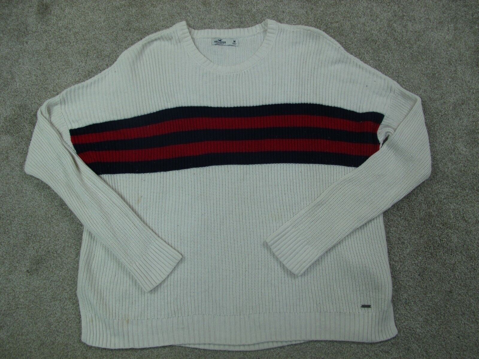 Hollister Women Striped Pullover Sweater Knitted Long Sleeves White Bl –  Goodfair