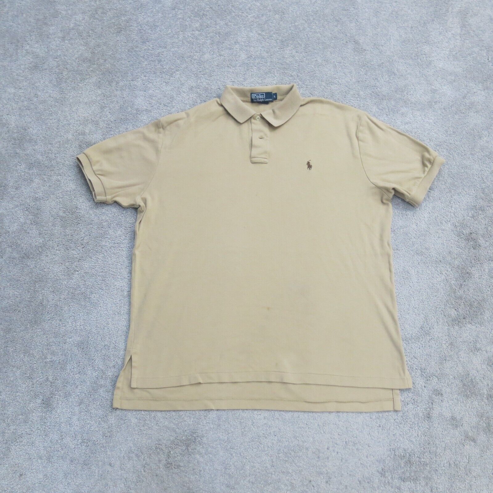 Ralph Lauren Shirt Mens Large Tan Golf Polo Short Sleeve Slit Hem Casu