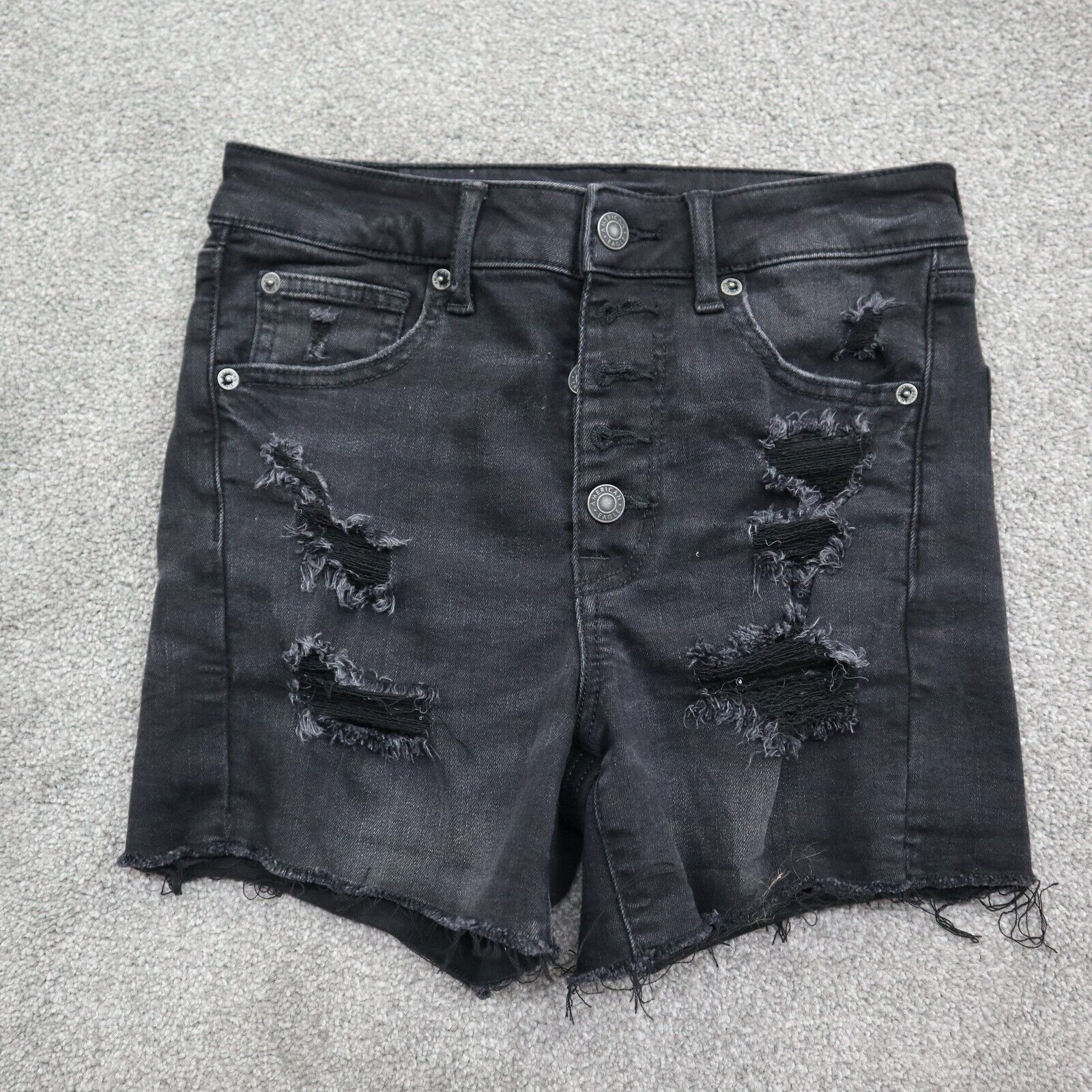 american eagle black ripped shorts