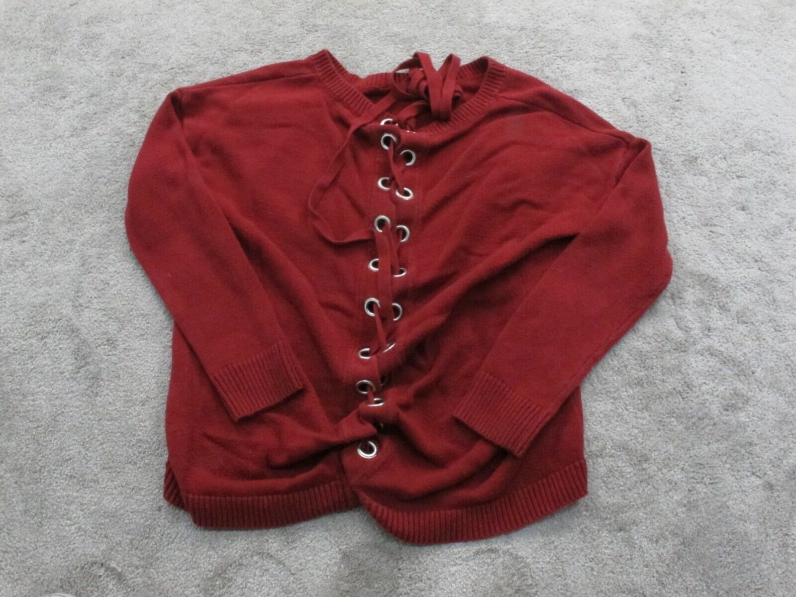 Express Womens Cardigan Sweater Knitted Lace Up Long Sleeves Red