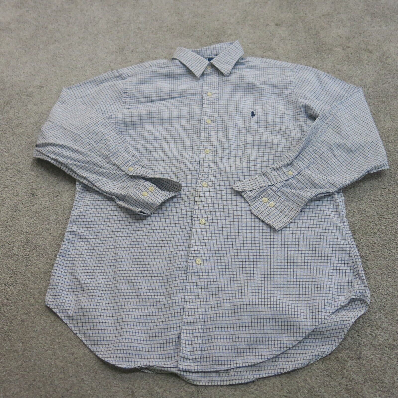 Ralph Lauren Shirt Mens 15.5 White Blue Check Button Up Work Wear