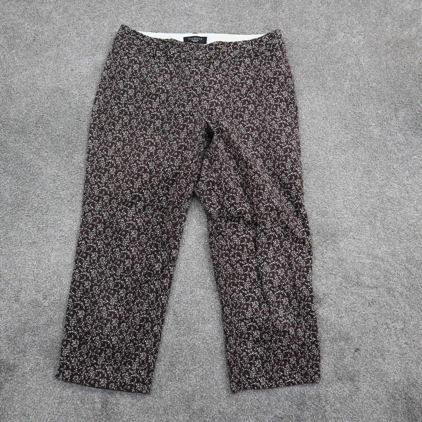 Talbots Womens Straight Leg Pant Mid Rise Flat Front Floral Brown