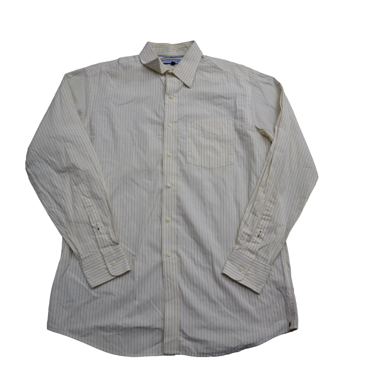 Tommy Hilfiger Mens Button Up Striped Shirt Long Sleeves Ivory Black Size M