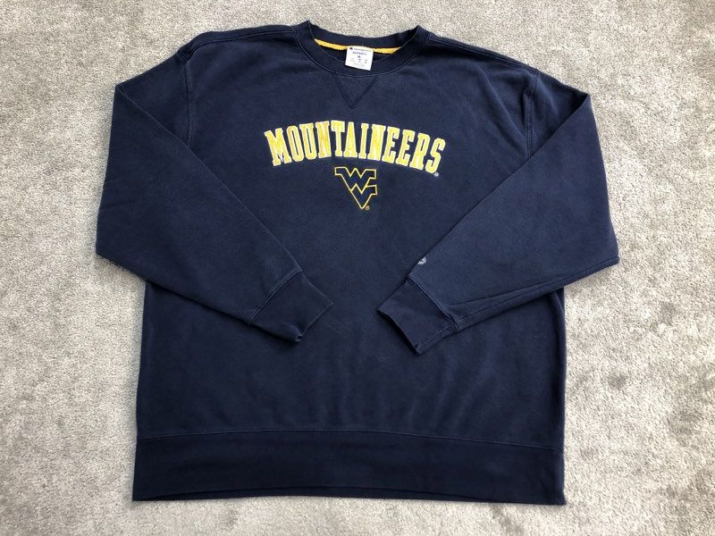 Champion Mens Pullover Sweatshirt Crew Neck Spell Out Mountaineers Blu –  Goodfair