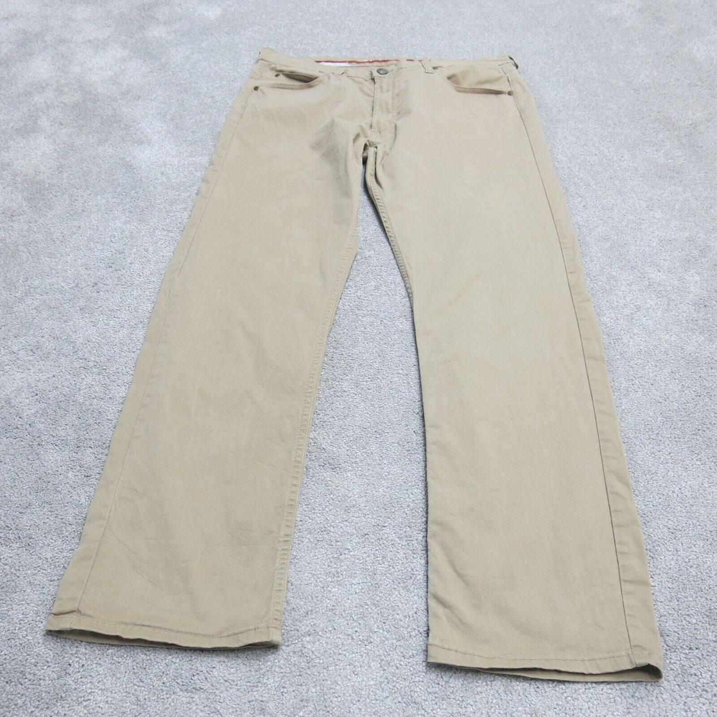 Mens Straight Leg Jeans Denim Low Rise Pockets Cotton Light Tan Size W36XL32