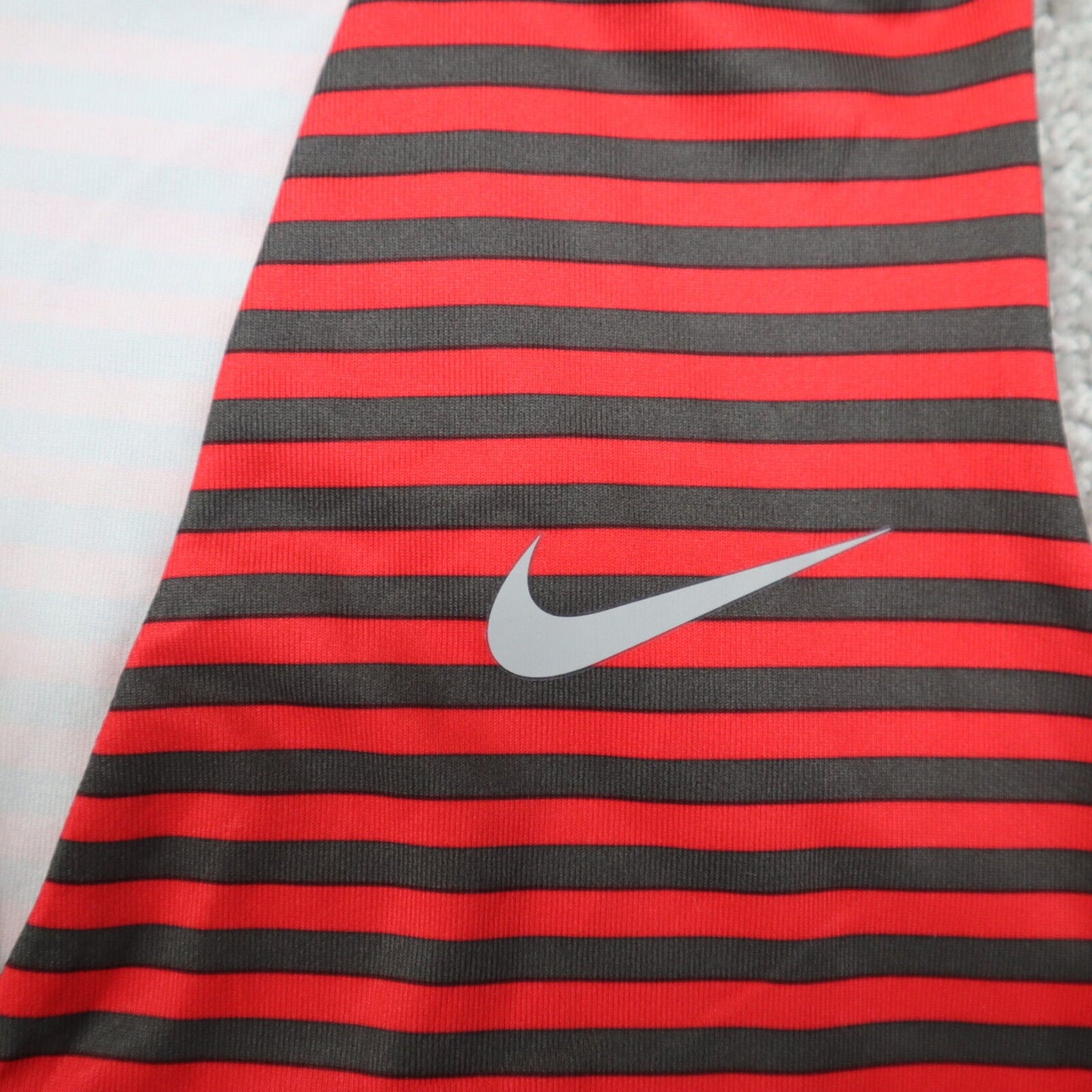 Nike Dri Fit Athletic Top Women's Small Red Black Striped Sleeveless Sports Logo