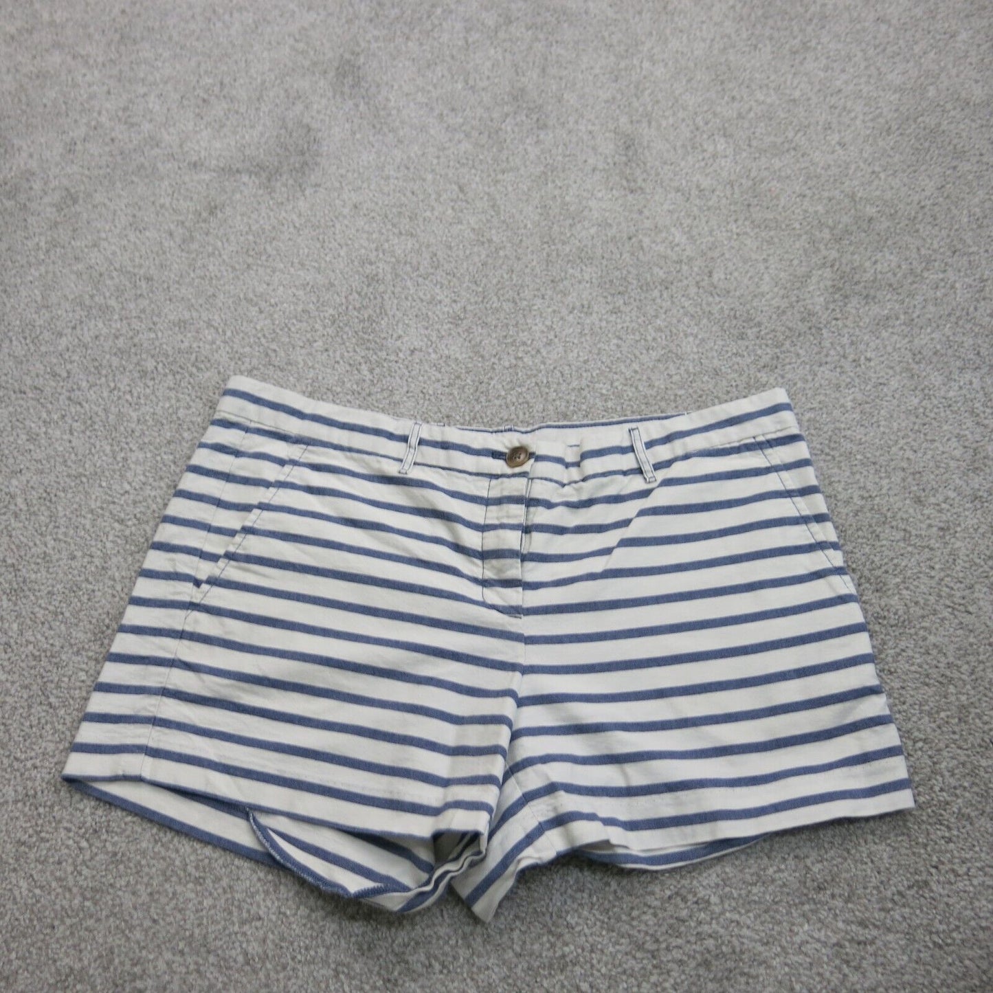 Gap Womens Striped Chino Shorts Mid Rise Flat Front Pockets White Blue Size 8