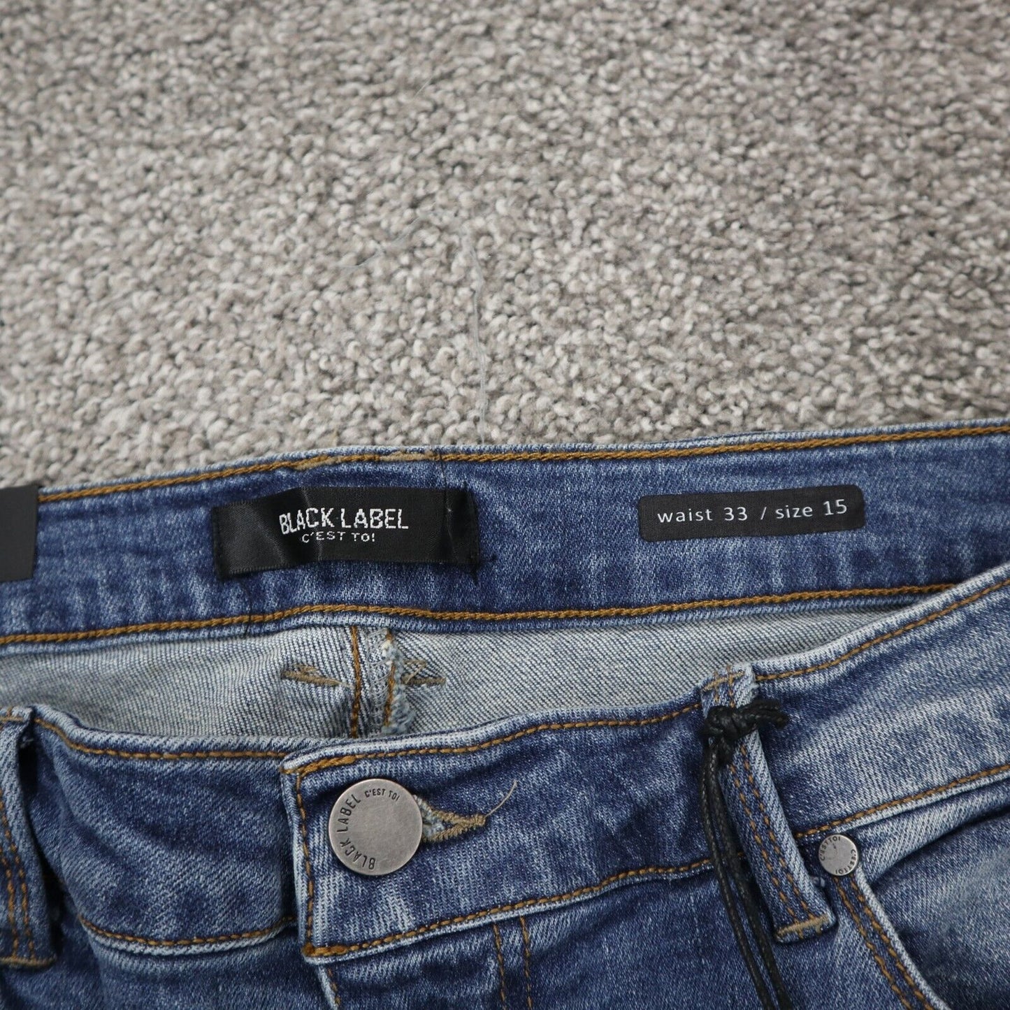 Black Label Womens Straight Leg Distressed Denim Jeans Mid Rise Blue Size 15 NWT