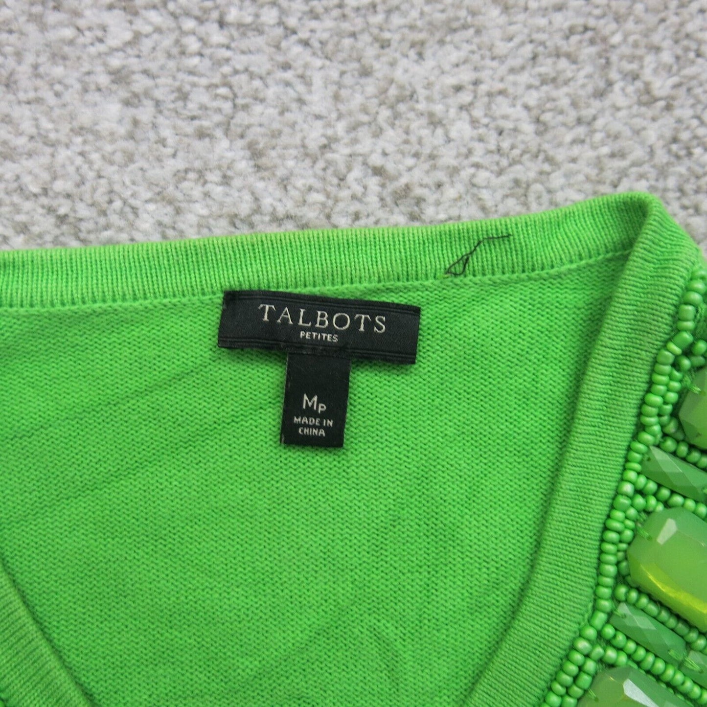 Talbots Womens Knitted Cardigan Sweater Long Sleeve Sequin Green Size Medium
