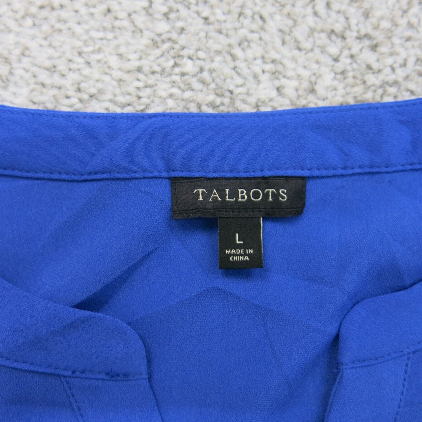 Talbots Women Casual Blouse Top V Neck Long Sleeve Navy Blue Size Large
