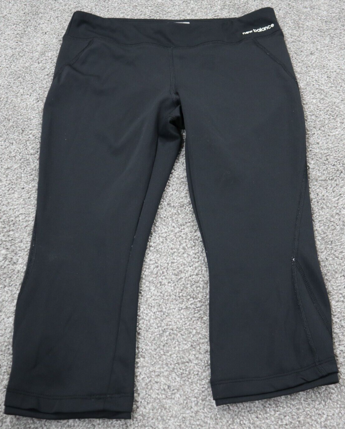 New Balance Womens Activewear Athletic Logo Cropped Pants Mid Rise Black Size M