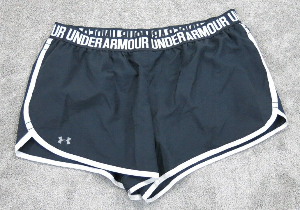 Under Armour Womens Activewear Logo Running Shorts High Rise Black White Size L