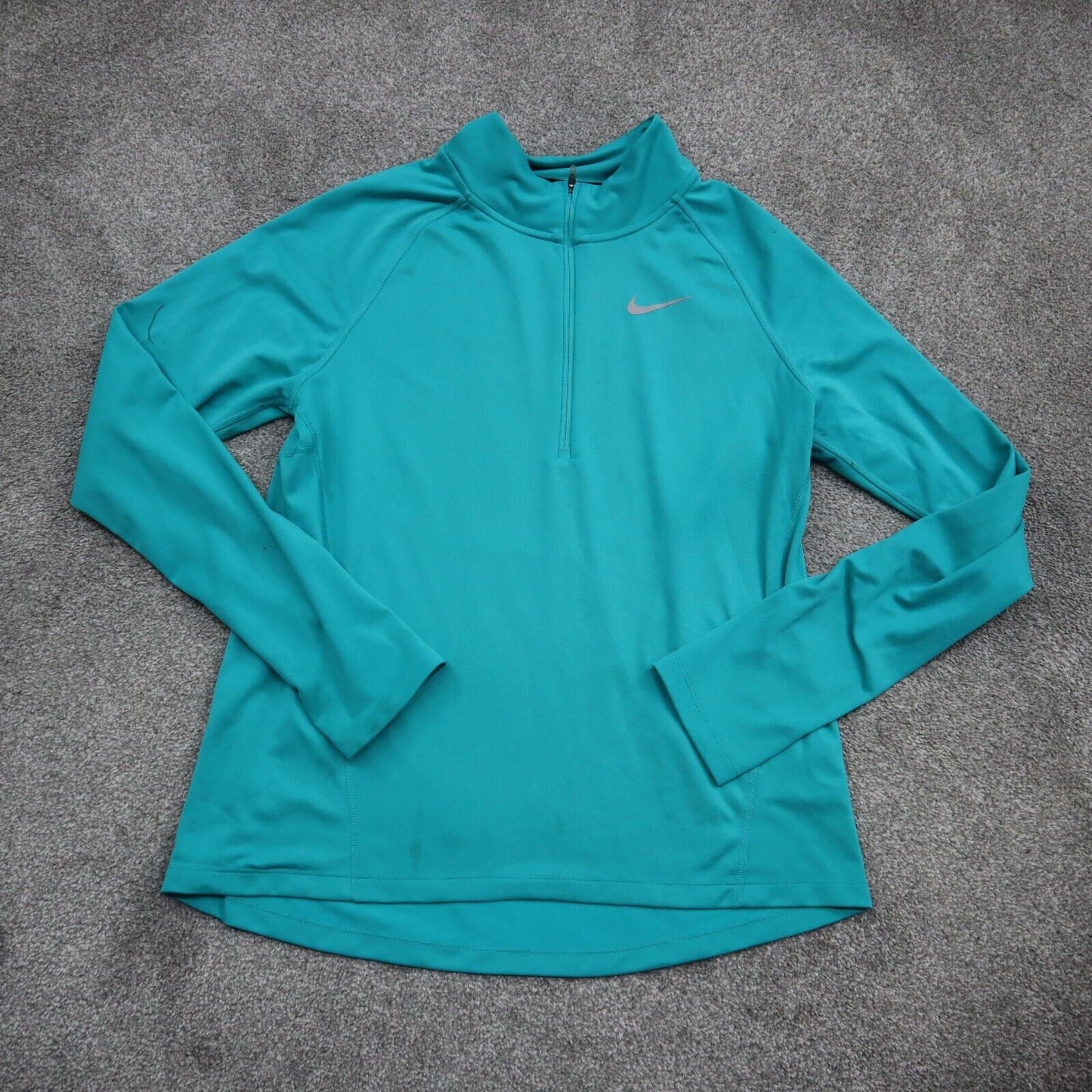 Nike Womens 1/4 Zip Sweatshirt Dri Fit Long Sleeves Mock Neck Aqua Blue Size M
