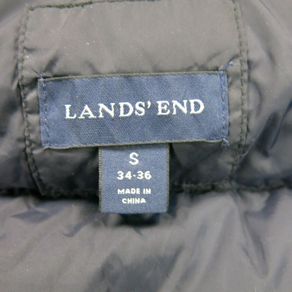 Lands End Mens Puffer Vest Jacket Mock Neck Pockets Front Button Blue Size Small