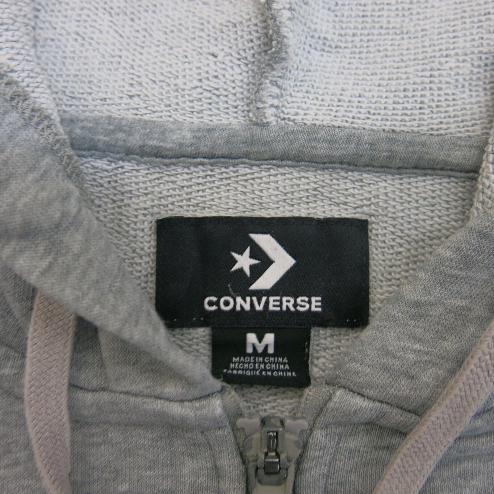 Converse Hoodie Mens Medium Gray Full Zip Up Sweatshirt Drawstring Lon