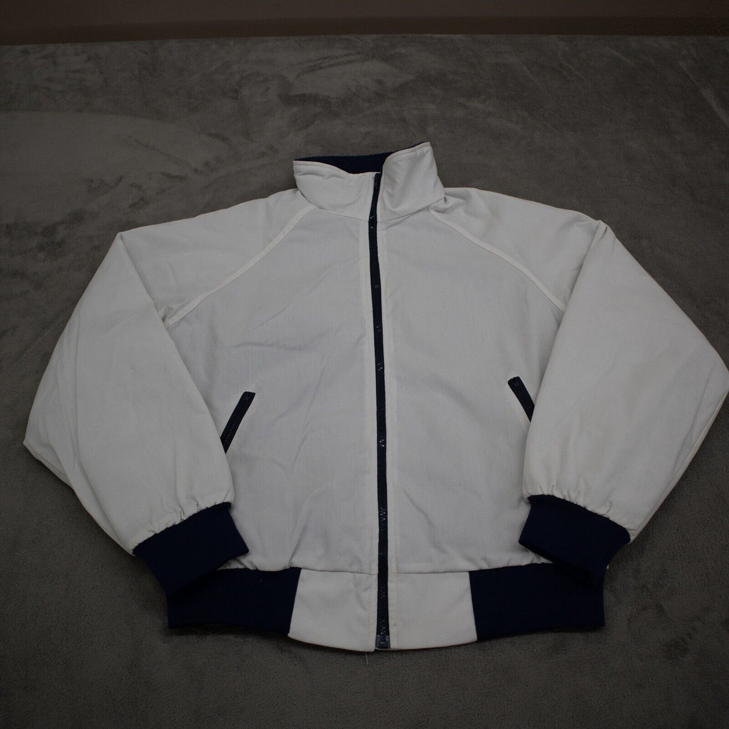 Sports Master Polar Fleece Full Zip up Bomber Jacket Long Sleeves White Size M