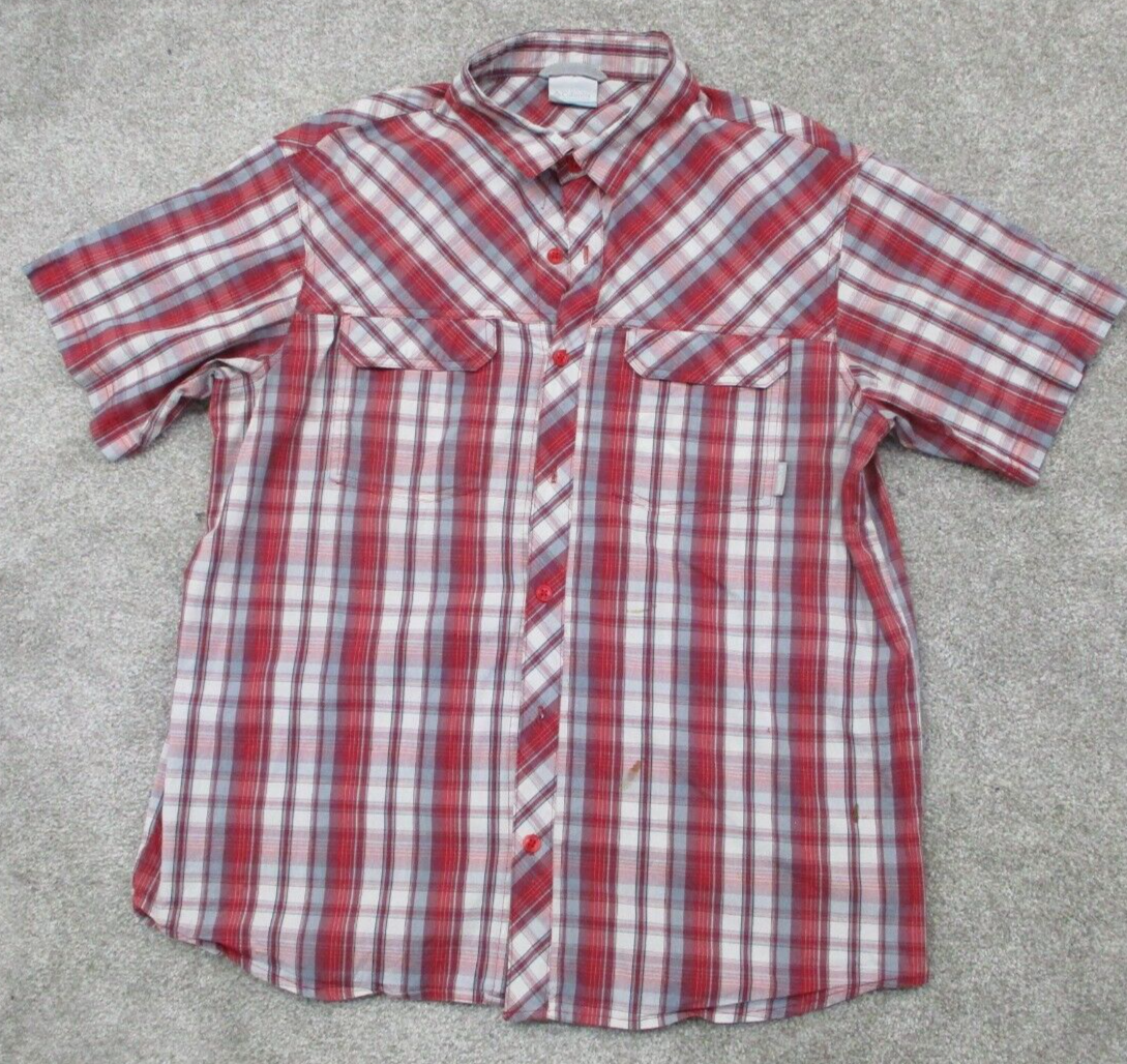 Columbia Button Up Shirt Mens Large Multicolor Plaid Short Sleeves Classic Fit