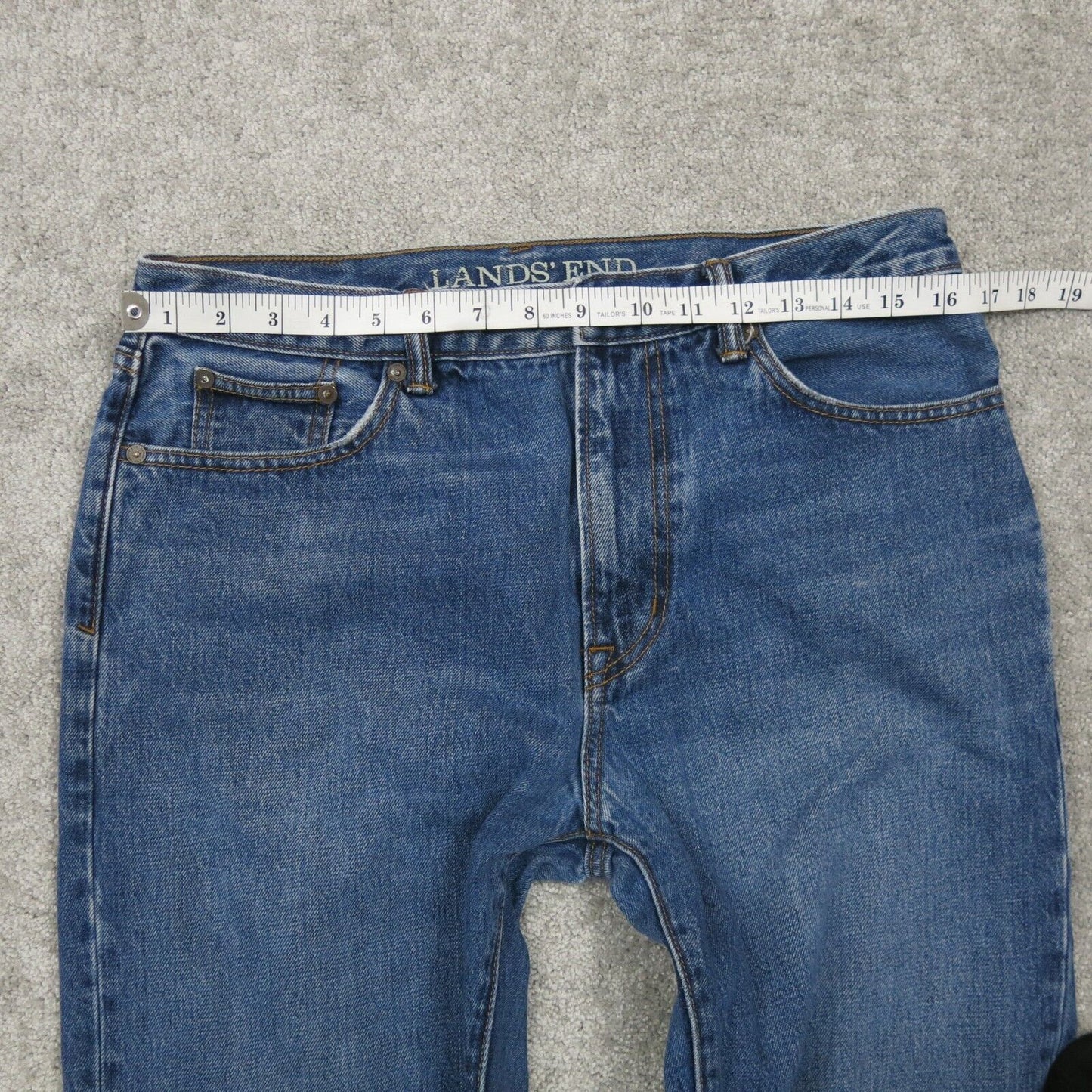Land End Mens Straight Leg Jeans Denim Stretch Mid Rise Pockets Blue Size 32
