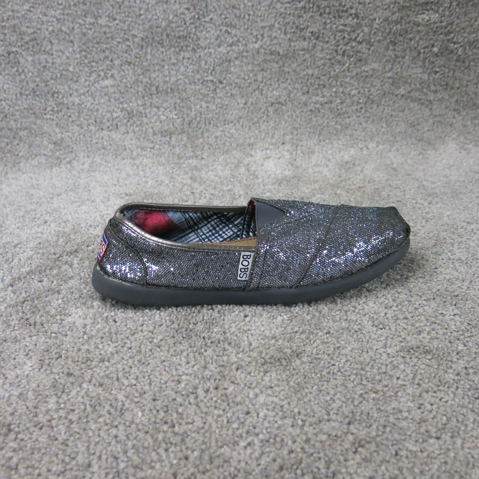 BOBS Shoes Womens Gray Sparkle Slip On Comfort Foam Casual Flats Slip Goodfair