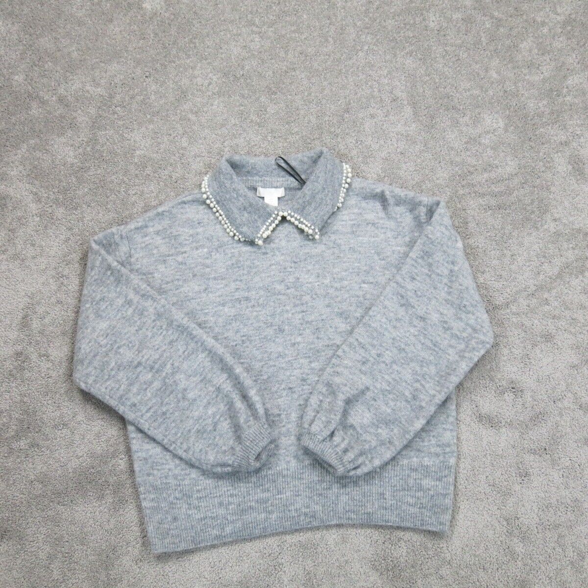 H&M Womens Knitted Pullover Sweater Collared Neck Long Sleeves Gray Size Medium