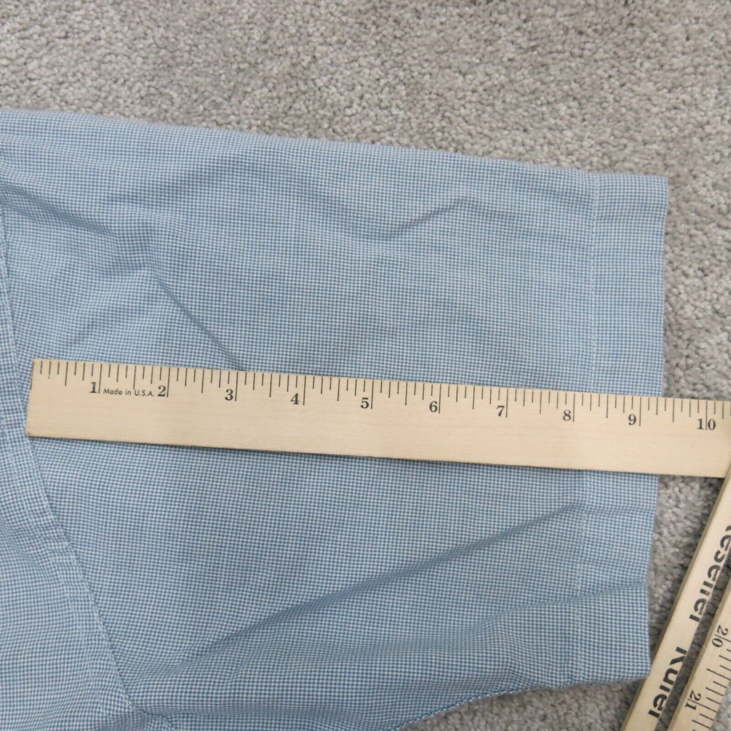 Wrangler Mens Button Up Shirt Houndstooth Short Sleeves 100% Cotton Blue SZ XL