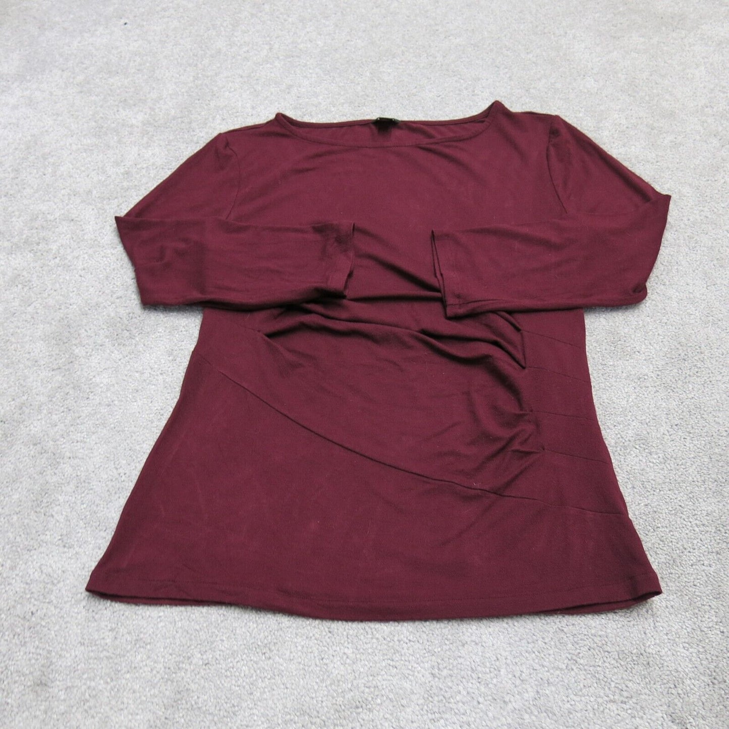 ANN Taylor Womens Blouse Top Boat Neck Long Sleeve Ruched Solid Red Size Medium