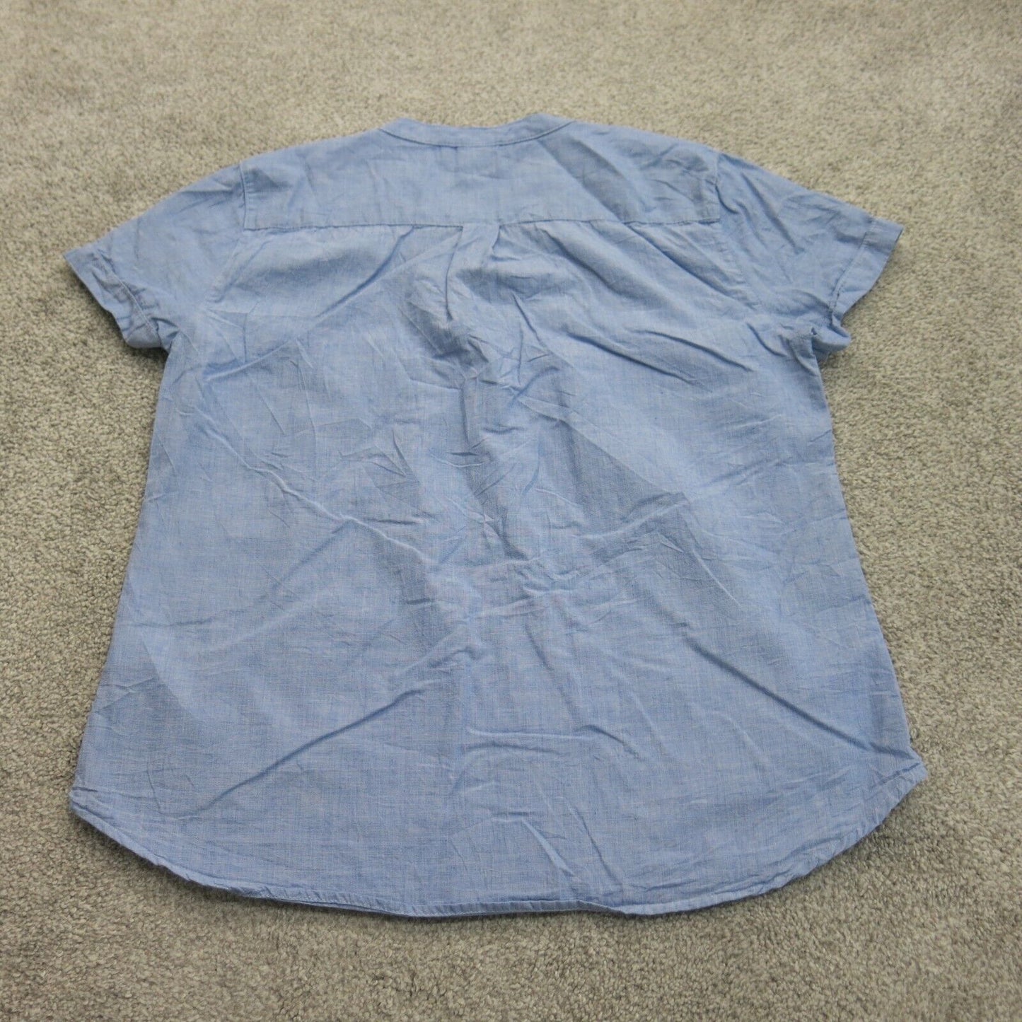 Vintage Womens Henley Blouse Shirt Top Short Sleeve Chest Pocket Blue Size 10