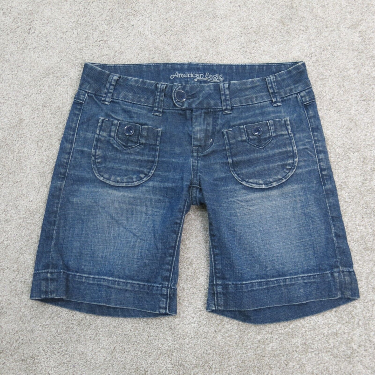 American Eagle Womens Denim Jeans Shorts Low Rise Flat Font Solid Blue Size W30