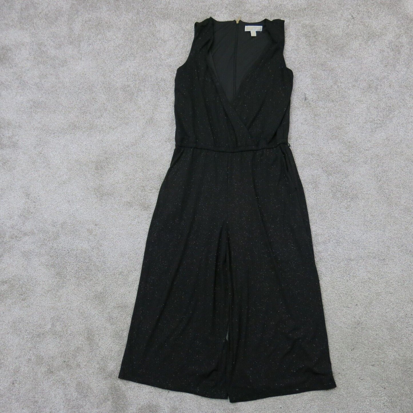 Michael Kors Women Twist Wrap Pleated Dress Sleeveless V Neck Black Sz Length 51