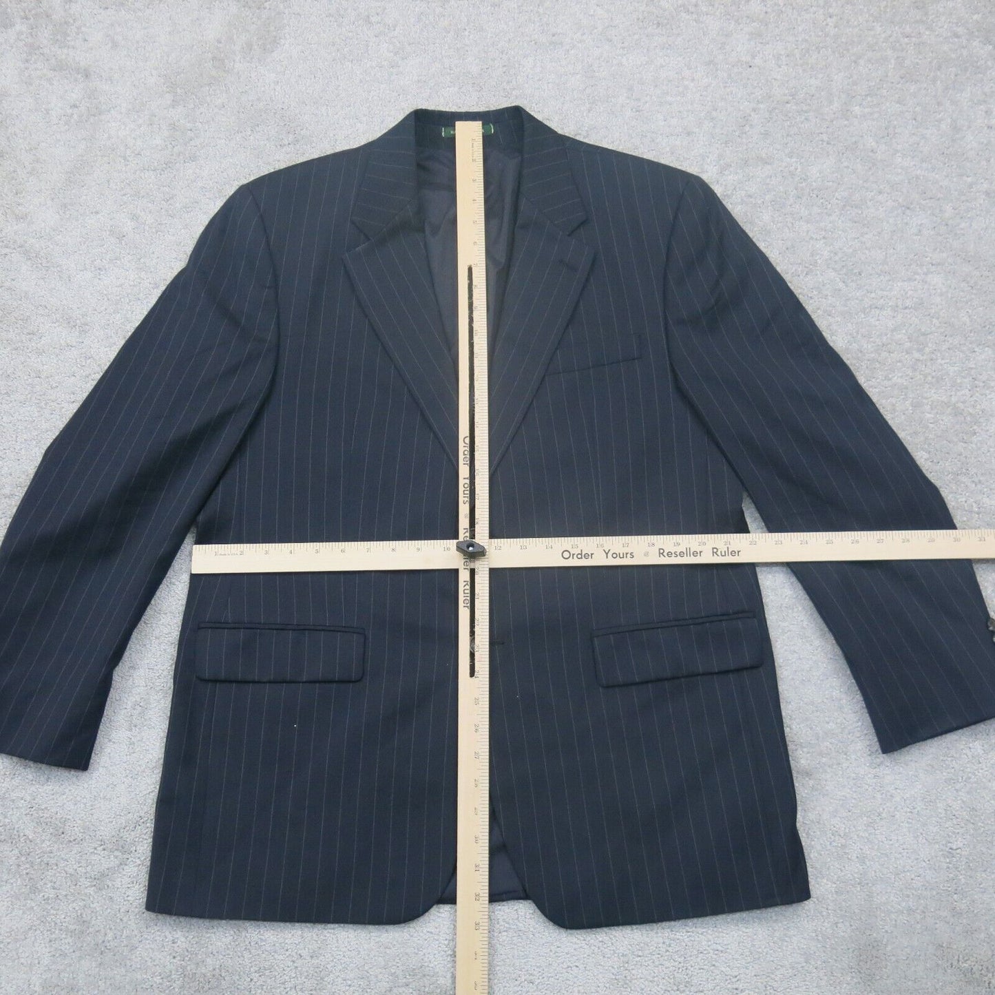 Vintage Mens Striped Blazer Coat Single Breasted Long Sleeves Pockets Blue SZ M