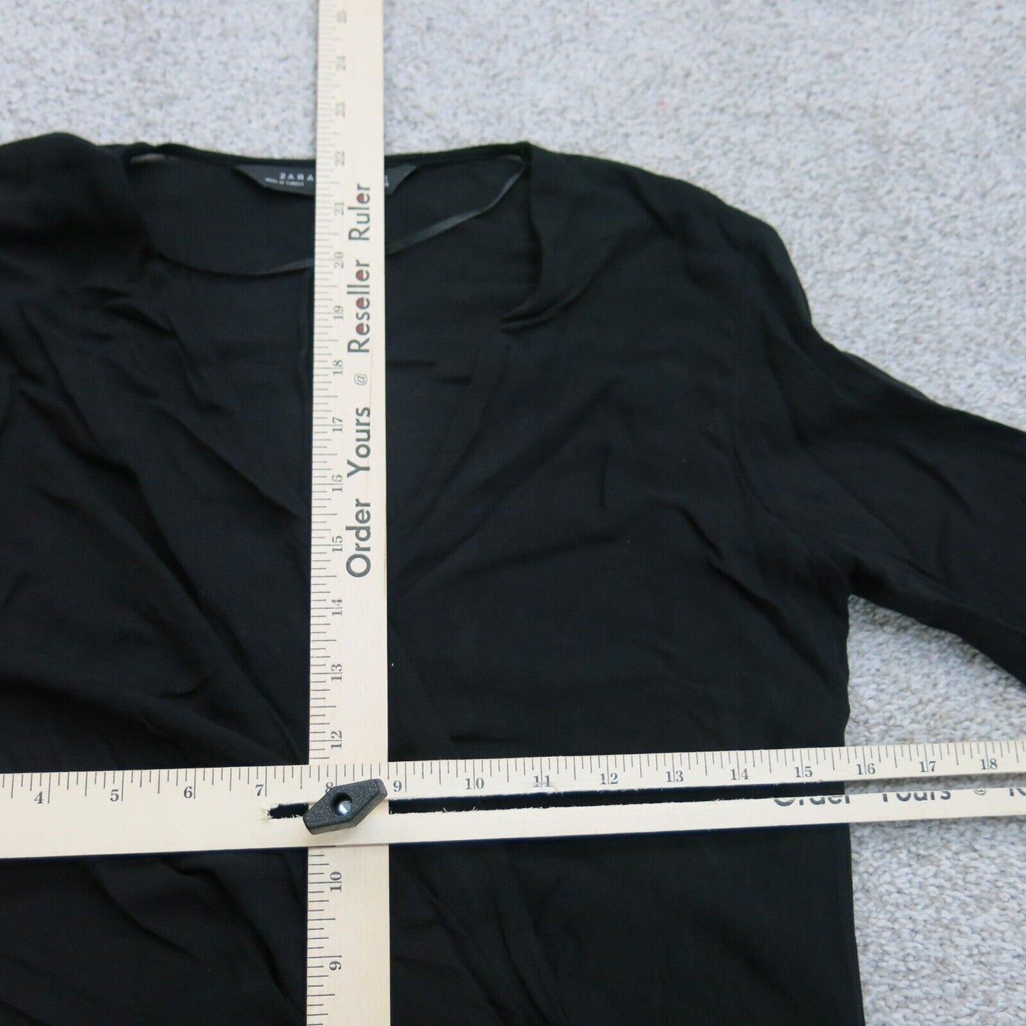 Zara Womens Wrap Blouse Top Asymmetric Hem V Neck Long Sleeves Black Size Small