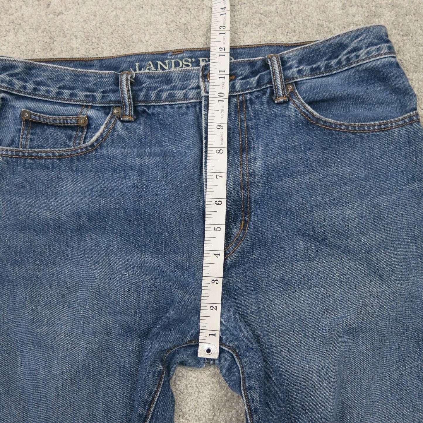 Land End Mens Straight Leg Jeans Denim Stretch Mid Rise Pockets Blue Size 32