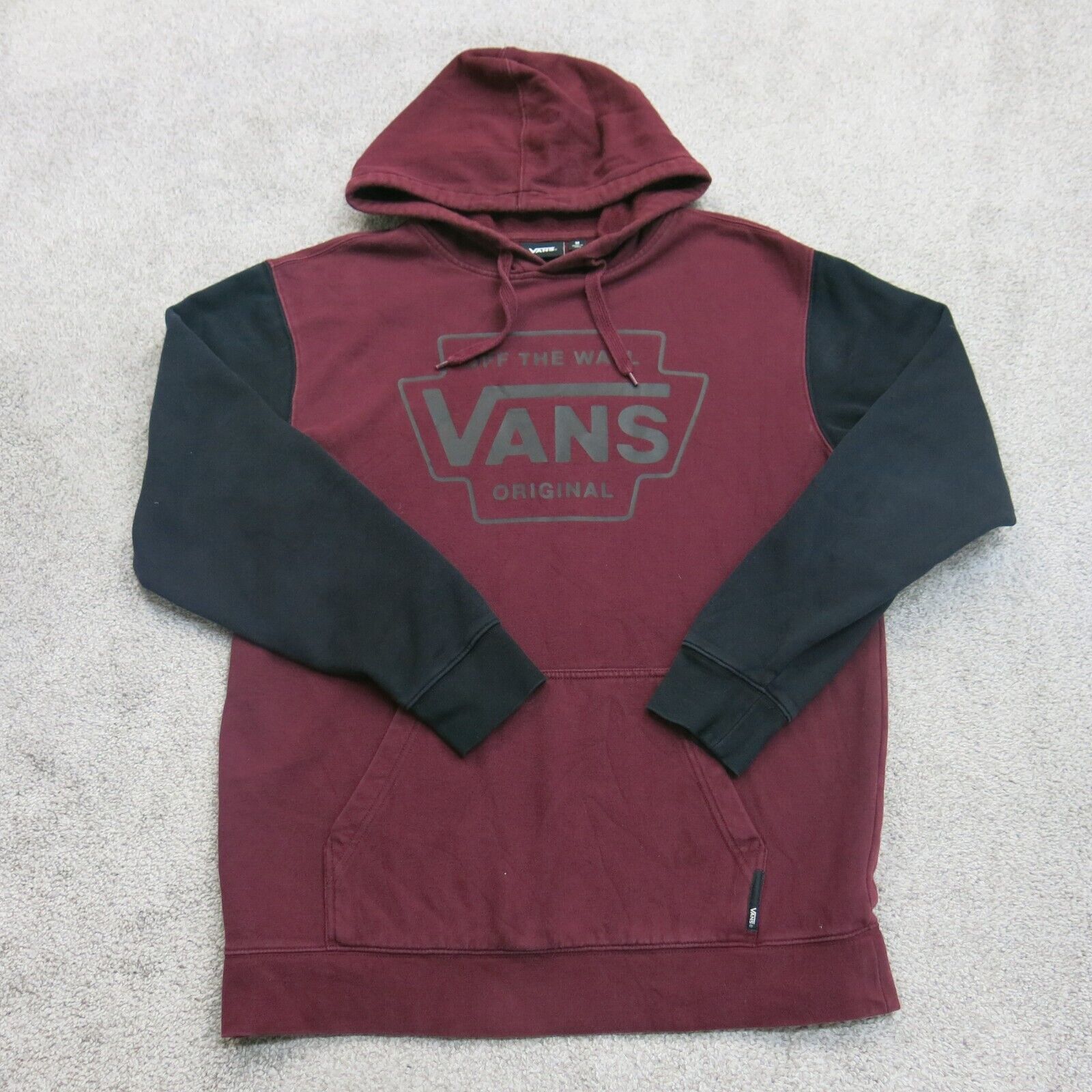 Vans Mens Pullover Hoodie Sweatshirt Long Sleeves Maroon Black Size Me Goodfair