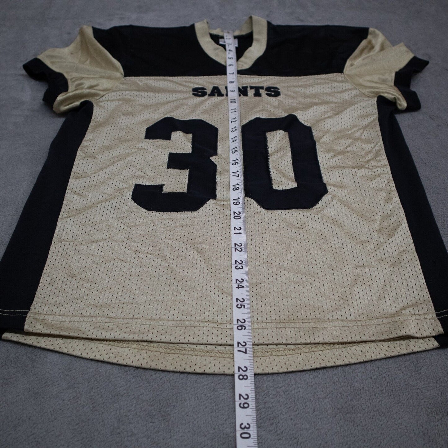 ASA Football Jersey Saints # 30 Tee Shirt Cap Sleeve Youth Cream Black Size L