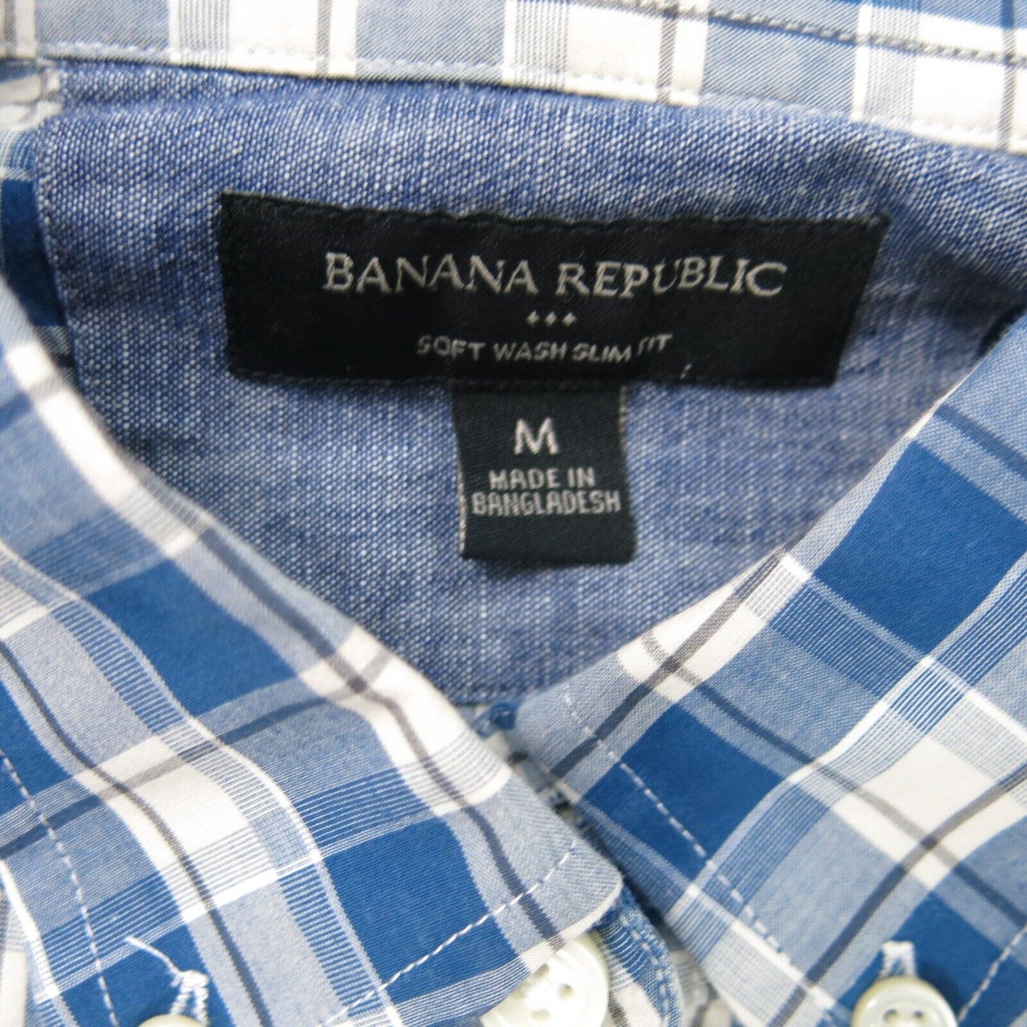 Banana Republic Shirt Mens Medium Blue White Check Button Down Shirt Long Sleeve