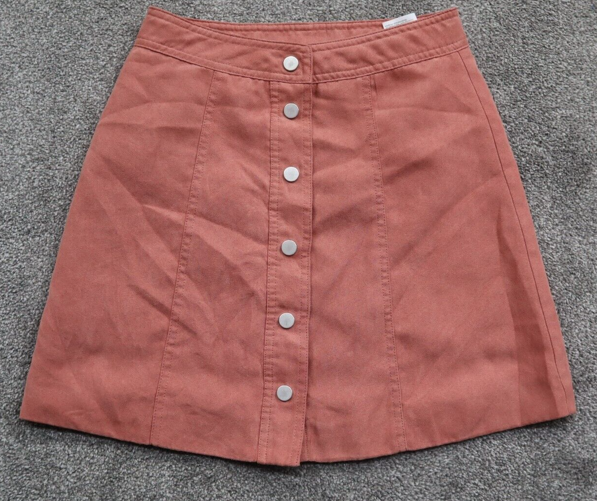 H&M Womens Super Stretch A Line Mini Skirts Mid Rise Snap Button Coral Size 2
