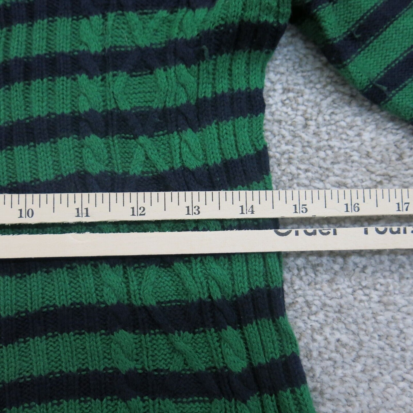Talbots Womens Pullover Peplum Hem Striped Sweater Long Sleeves Green Black MP