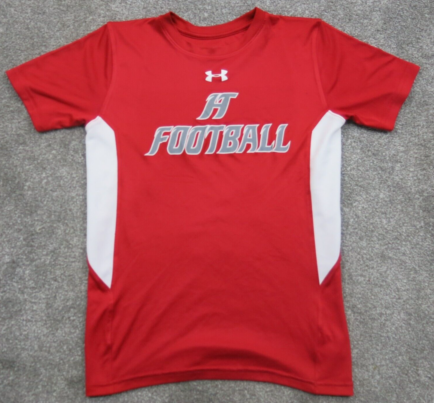 Under Armour Football Shirt Youth Boys Medium Red Short Sleeves Heatgear T-Shirt