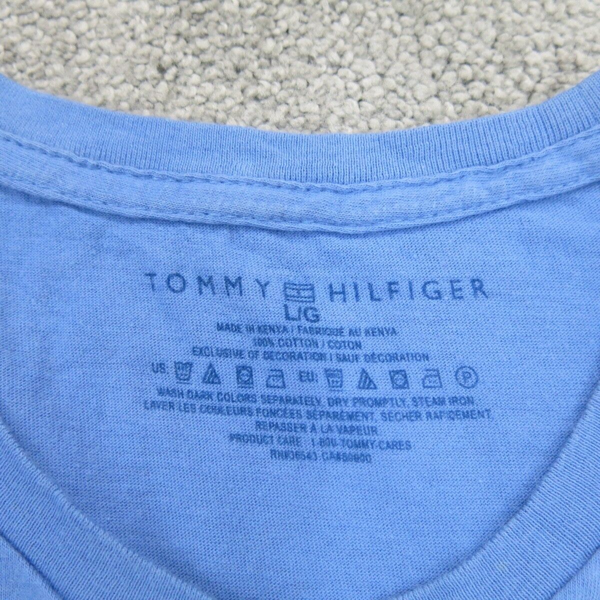 Tommy Hilfiger Mens Crew T Shirt Short Sleeves 100% Cotton Blue Logo Size Large