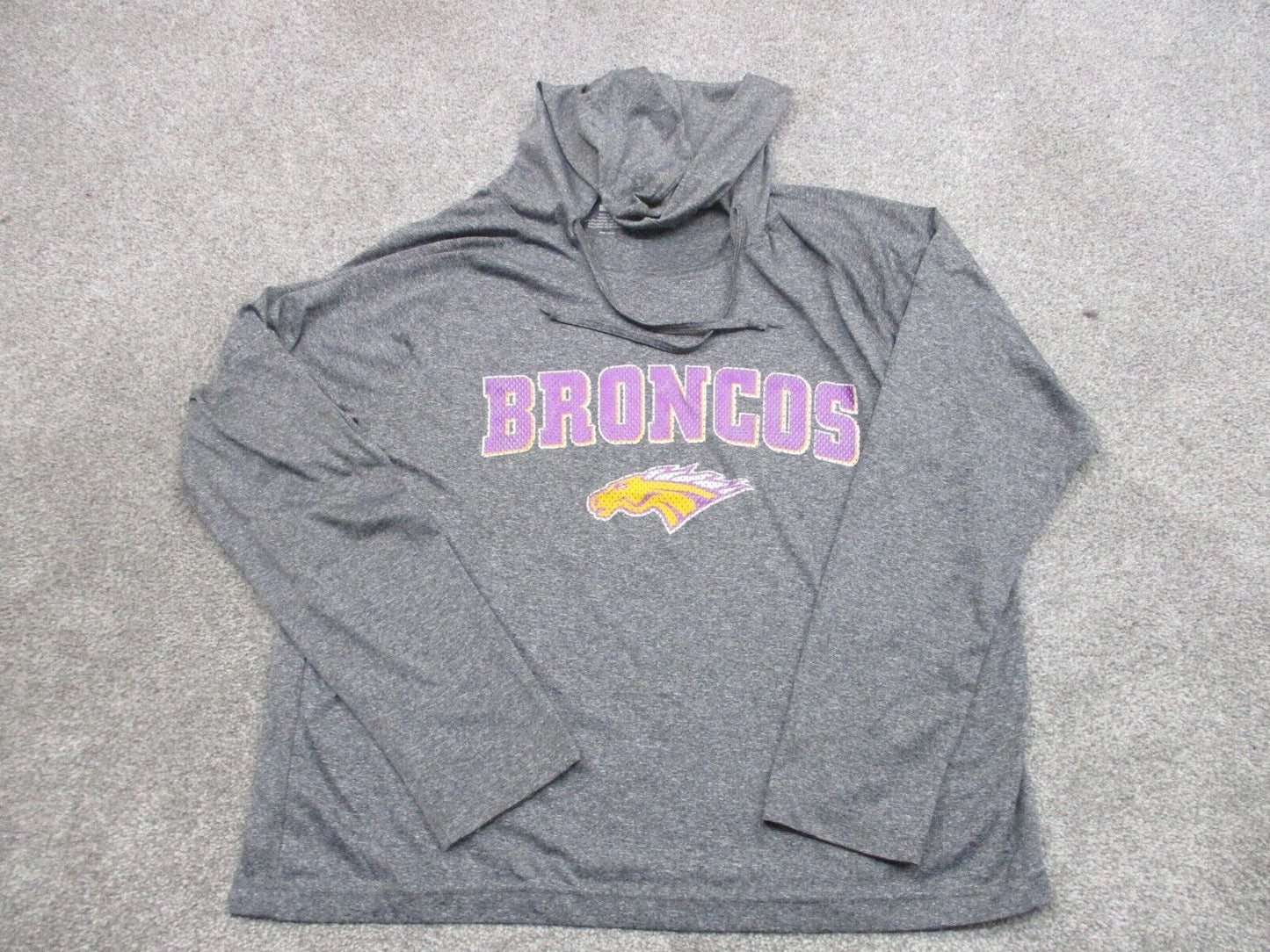 Vintage Denver Broncos Hoodie Men Size L Gray Long Sleeve Sweatshirt 100% Cotton