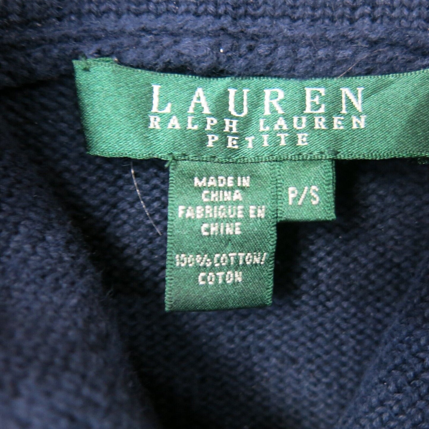 Lauren Ralph Lauren Womens Pullover Sweater High Neck 100% Cotton Blue Size P/S