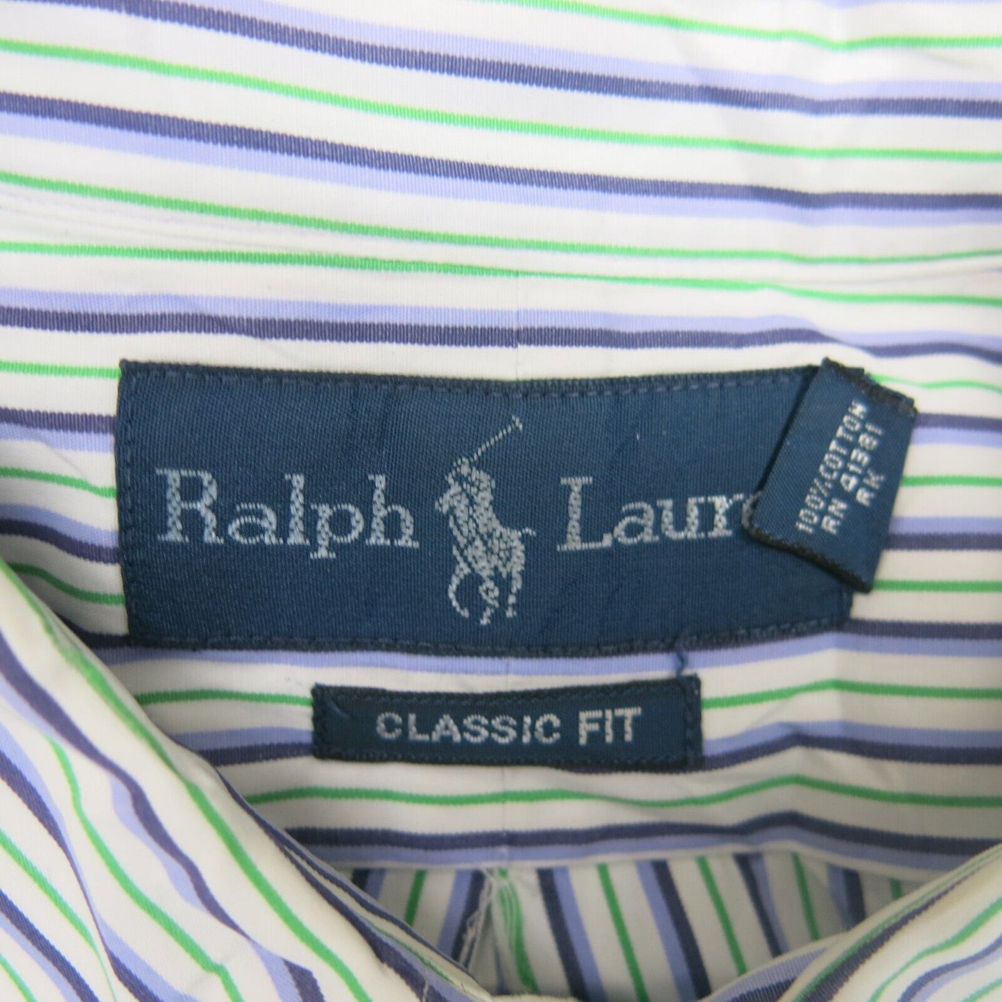 Ralph Lauren Men Button Down Shirt Classic Fit Long Sleeve Blue White Size 16.5