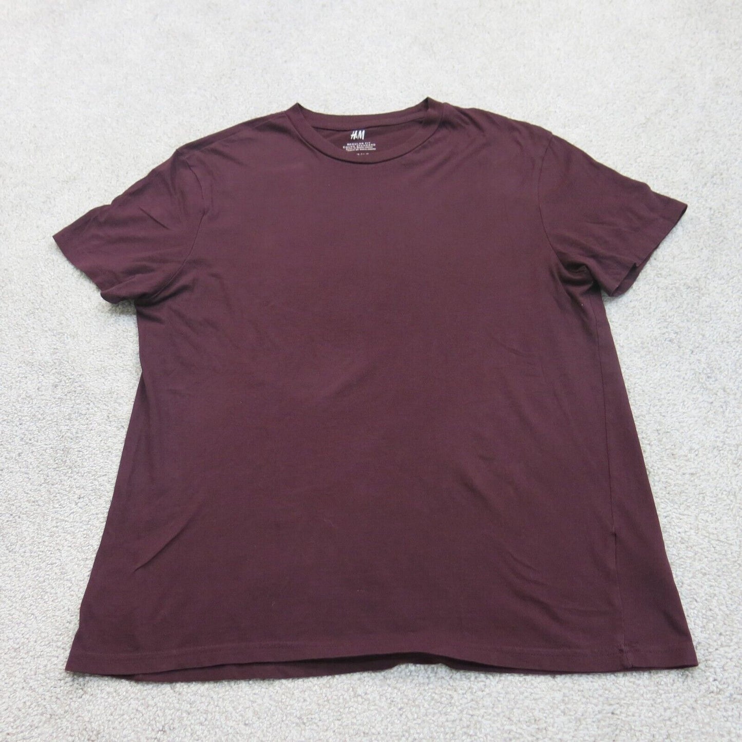 H&M Mens Crew Neck T Shirt Short Sleeve Regular Fit Maroon Size Medium