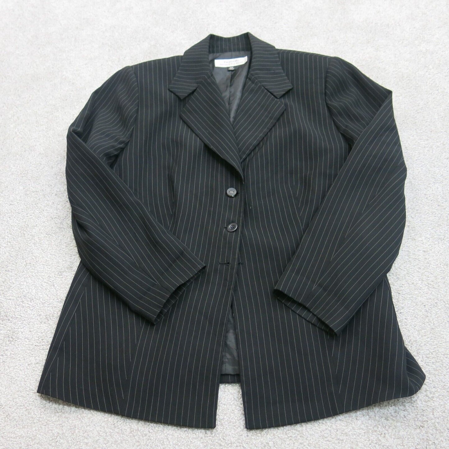 Tahari Men Striped Blazer Coat Jacket Front Button Long Sleeve Pockets Black 14W