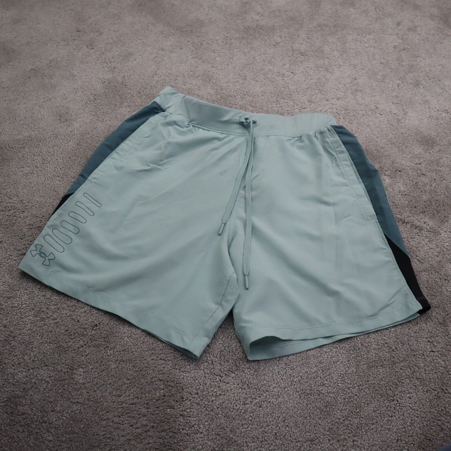 Under Armour Womens Activewear Shorts Elastic Waist Logo Aqua Green Size W28