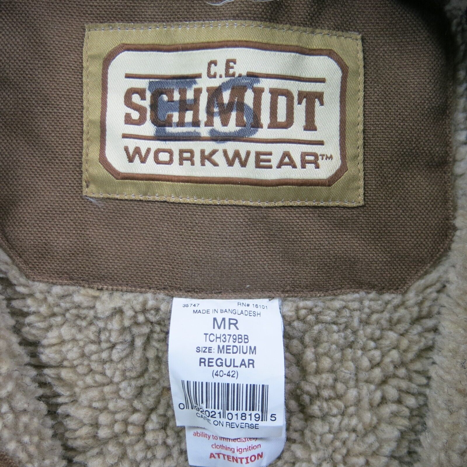 C.E. Schmidt Mens Workwear Duck Insulated Jacket Long Sleeve Brown Siz Goodfair